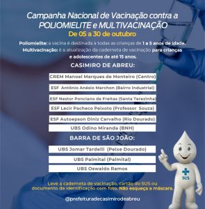 Campanha Nacional de Vacinação contra a Poliomielite e Multivacinação -  Prefeitura de Casimiro de Abreu